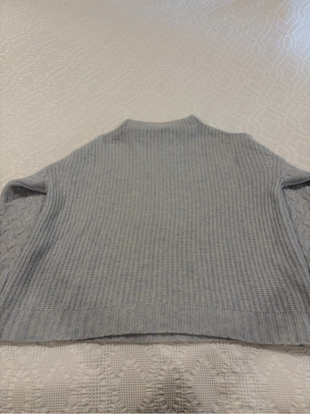 Nordstrom Light Blue Cashmere Silk Cable-Sleeve Mock Neck Sweater - Picture 7 of 7